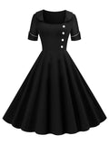 Black 1950s Button Swing Dress