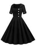 Black 1950s Button Swing Dress