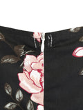 Black 1950s Floral Fold Swing Dress