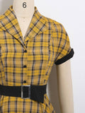 Mustard 1950s Plaid Belt Swing Dress