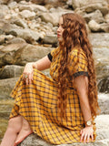 Mustard 1950s Plaid Belt Swing Dress
