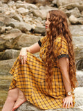 Mustard 1950s Plaid Belt Swing Dress