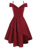 Red 1950s Cold Shoulder Swing Dress