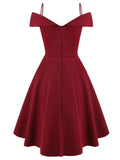 Red 1950s Cold Shoulder Swing Dress