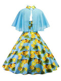 Blue 1950s Cap Lemon Swing Dress