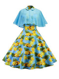 Blue 1950s Cap Lemon Swing Dress