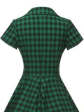 Green 1950s Plaid Button Swing Dress