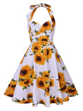 White 1950s Sunflowers Swing Dress