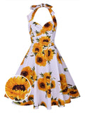 White 1950s Sunflowers Swing Dress
