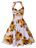 White 1950s Sunflowers Swing Dress