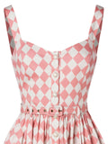 Pink 1950s Diamond Grid Swing Dress