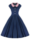 Navy 1950s Peter Pan Collar Swing Dress