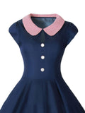 Navy 1950s Peter Pan Collar Swing Dress