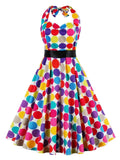 Multi 1950s Halter Dot Swing Dress