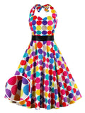 Multi 1950s Halter Dot Swing Dress