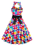 Multi 1950s Halter Dot Swing Dress