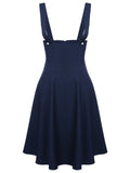 Navy Blue 1950s Solid Suspender Skirt