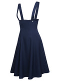 Navy Blue 1950s Solid Suspender Skirt