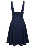 Navy Blue 1950s Solid Suspender Skirt
