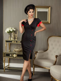 Black 1960s Button Slit Bodycon Dress