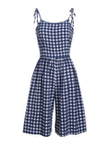 1950s Plaid Lace-Up Strap Romper