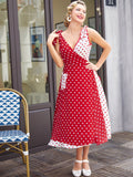 Red 1950s Polka Dot Pocket Swing Dress