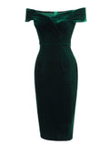 [US Warehouse] 1960s Off Shoulder Velvet Bodycon Vintage Dress