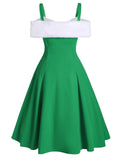 1950s Bow Cold Shoulder Swing Dress