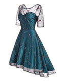 Blue 1950s Lace Hi-Lo Swing Dress
