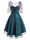 Blue 1950s Lace Hi-Lo Swing Dress