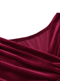 Wine Red 1960s Off Shoulder Velvet Dress