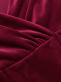 Wine Red 1960s Off Shoulder Velvet Dress