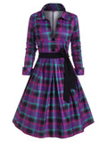 Purple 1950s Plaids Lace-Up Swing Dress