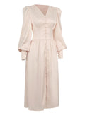 1940s Solid Silk Buttoned Tea Dress