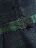 2PCS Sleeveless Lapel Dress & Plaids Belted Swing Dress