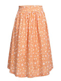 3PCS Orange 1950s Daisy Plaids Top & Skirt