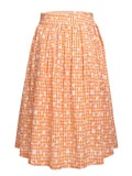 3PCS Orange 1950s Daisy Plaids Top & Skirt