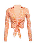 3PCS Orange 1950s Daisy Plaids Top & Skirt