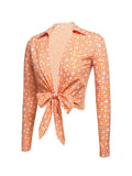 3PCS Orange 1950s Daisy Plaids Top & Skirt