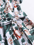 Green 1950s Floral Belted Swing Dress