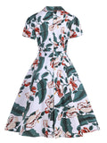 Green 1950s Floral Belted Swing Dress