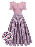 Pink 1950s Floral Belted Swing Dress