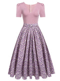 Pink 1950s Floral Belted Swing Dress