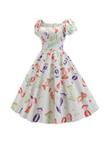 1950s White Candy Pleated Swing Dress