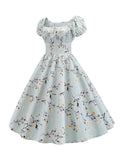 1950s Pastel Blue Floral Swing Dress