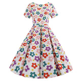 White 1950s Floral Bowknot Swing Dress