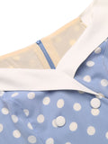 Sky Blue 1950s Off Shoulder Dots Dress