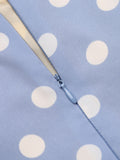 Sky Blue 1950s Off Shoulder Dots Dress