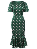 Emerald 1960s Polka Dot Fishtail Dress