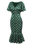 Emerald 1960s Polka Dot Fishtail Dress